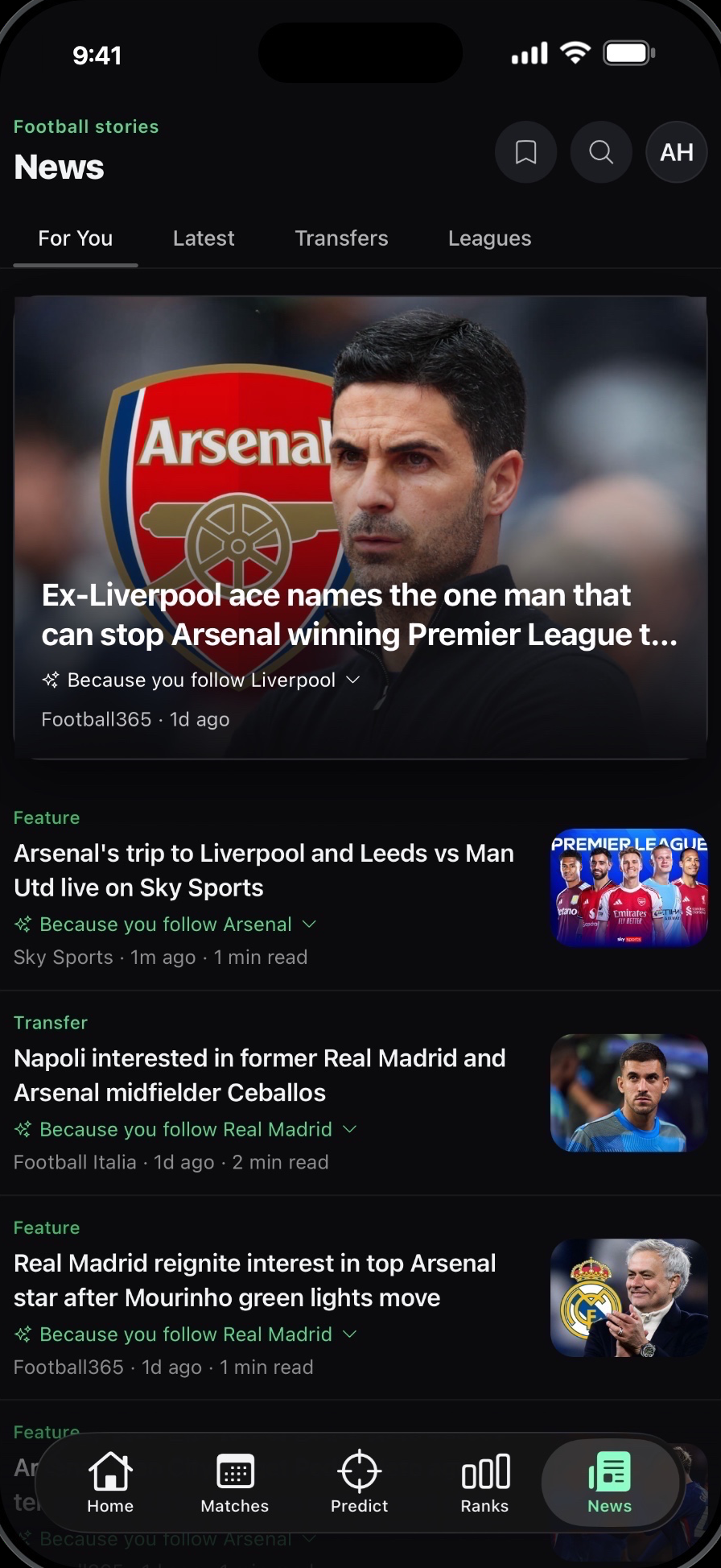 The personalised news feed built around followed teams